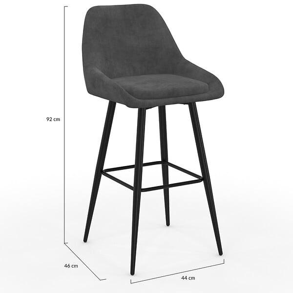 ID MARKET - Lot de 4 tabourets de bar THALYA en velours gris foncé avec demi-accoudoirs - large