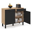 ID MARKET - Buffet bas de cuisine avec espace poubelle 100 cm CINA plan de travail H.83 cm 2 portes + tiroirs façon hêtre et noir - vignette