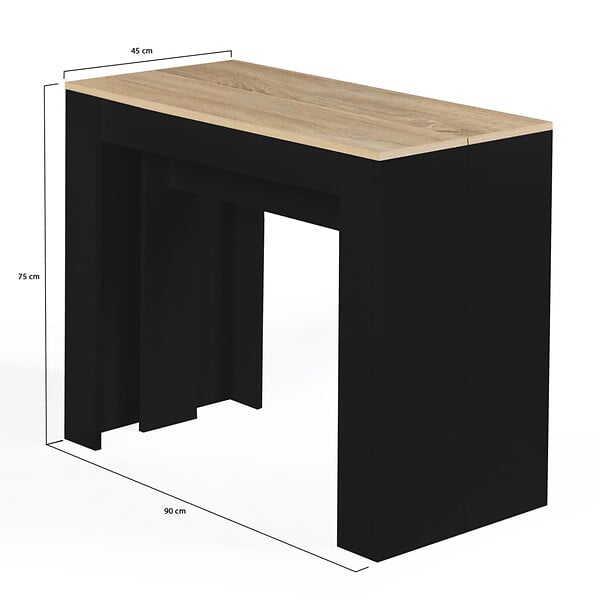 ID MARKET - Table console extensible ORLANDO 14 personnes 300 cm bois noir et façon hêtre - large