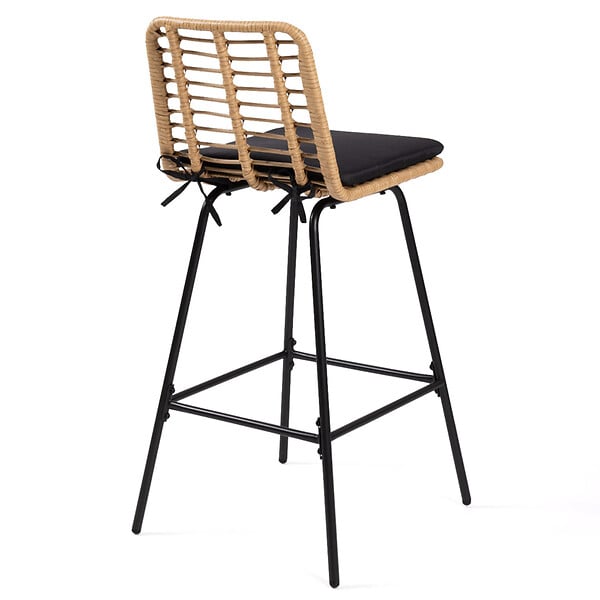 ID MARKET - Lot de 2 tabourets de bar SUMMER effet rotin pied métal noir - large