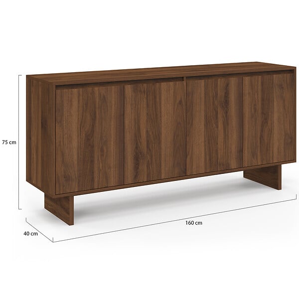 ID MARKET - Buffet 160 cm YURI 4 portes effet noyer - large
