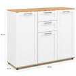 ID MARKET - Buffet 100 cm VITO 3 portes et 2 tiroirs blanc et plateau bois - vignette