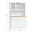 ID MARKET - Buffet de cuisine vitré 120 cm VITO 5 portes + 1 tiroir blanc et plateau façon hêtre - vignette