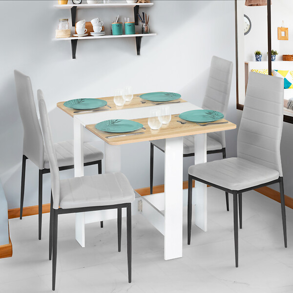 ID MARKET - Table console pliable EDI 2-4 personnes bois blanc plateau façon hêtre 103 x 76 cm - large