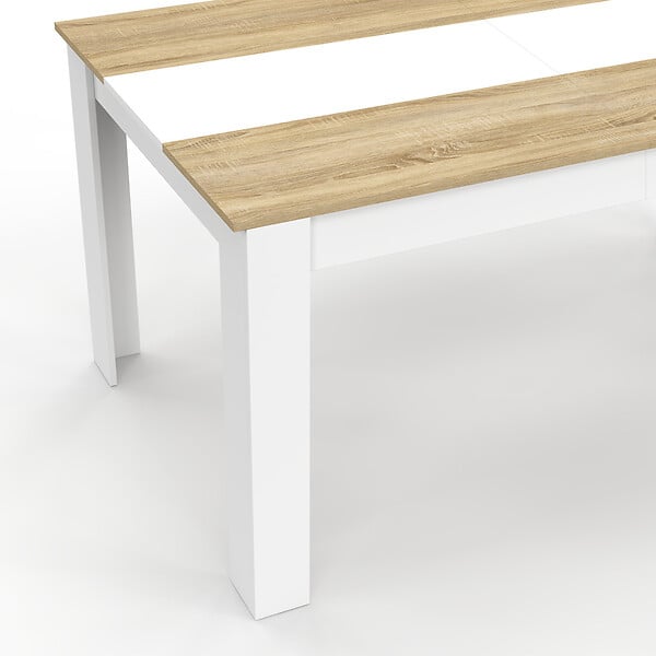ID MARKET - Table à manger rectangle GEORGIA 8 personnes blanche et imitation hêtre 160 x 80 cm - large