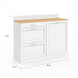 ID MARKET - Buffet bas de cuisine 120 cm casserolier VITO plan de travail H.83 cm 1 porte + 3 tiroirs blanc et plateau façon hêtre - vignette