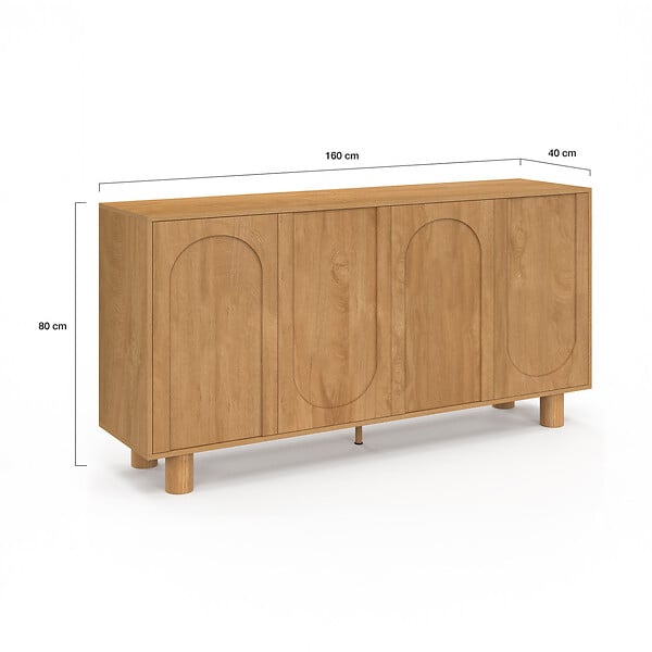 ID MARKET - Buffet 160 cm ARCHIE 4 portes design arche effet bois - large