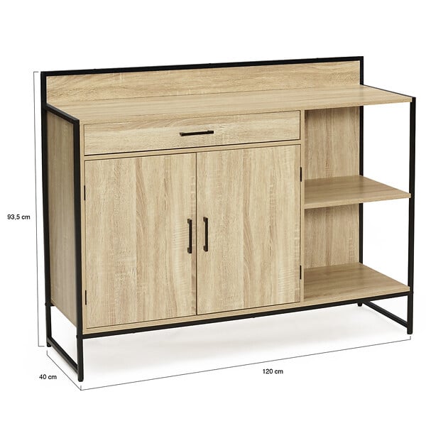 ID MARKET - Buffet bas de cuisine 120 CM DETROIT plan de travail H.83 CM 2 portes + tiroir design industriel - large