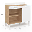 ID MARKET - Buffet bas de cuisine 100 cm CINA plan de travail H.83 cm 1 porte + 1 tiroir façon hêtre et blanc - vignette