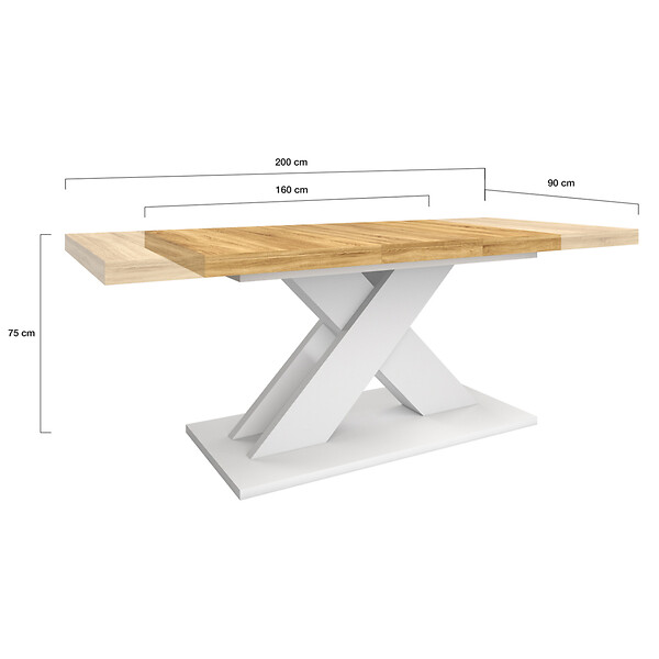 ID MARKET - Table à manger extensible rectangle ALICIA 6-10 personnes bois et blanc 160-200 cm - large