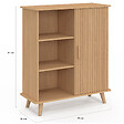 ID MARKET - Buffet d'appoint 3 étagères et placard 70 cm JULIETTE effet lattes tasseau bois - vignette