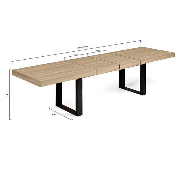 ID MARKET - Table à manger extensible rectangle PHOENIX 6-12 personnes bois et noir 200-300 cm - large