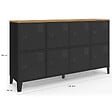 ID MARKET - Buffet casier 139 cm ESTER 8 portes en métal noir plateau bois design industriel - vignette