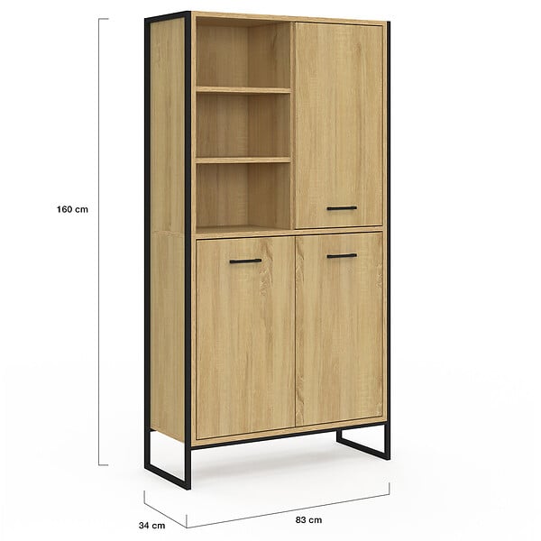 ID MARKET - Buffet haut H. 160 cm DETROIT 3 portes design industriel - large