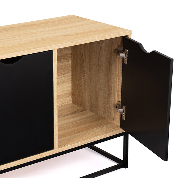 ID MARKET - Buffet bas 113 cm BOSTON 3 portes noires design industriel - large
