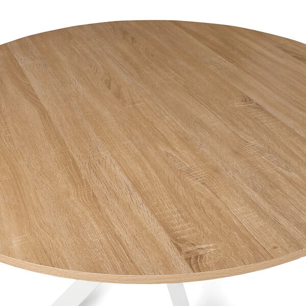 ID MARKET - Table à manger ronde ALIX 6 personnes pied araignée bois et blanc 110 cm - large