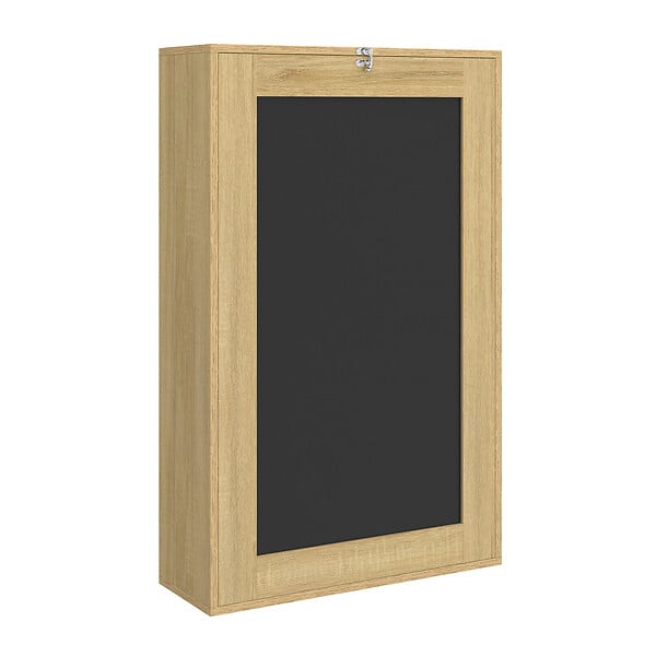 ID MARKET - Table murale pliable MACCHIA avec étagères et tableau craie 2 personnes bois et noir - large