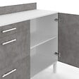 ID MARKET - Buffet bas casserolier de cuisine 120 cm CINA plan de travail H.83 cm 1 porte + 3 tiroirs blanc et effet béton - vignette