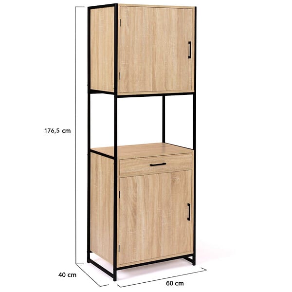 ID MARKET - Buffet de cuisine 60 CM DETROIT meuble 2 portes design industriel + tiroir - large