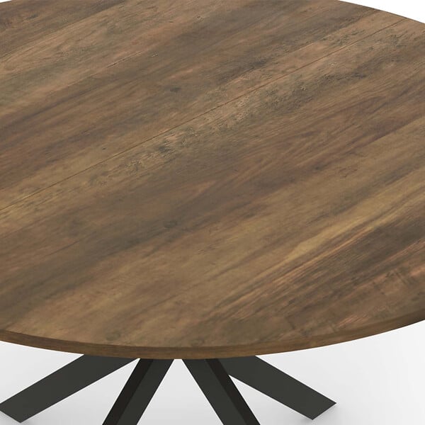 ID MARKET - Table à manger ronde ALIX 6 personnes pied araignée noir et plateau bois foncé HAWKINS 110 cm - large
