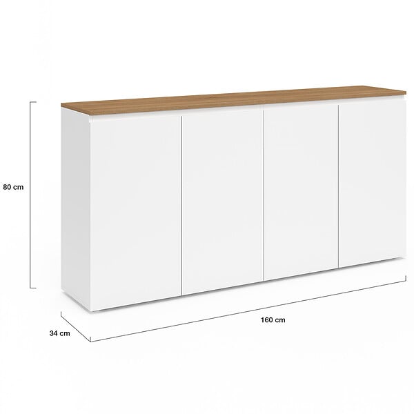 ID MARKET - Buffet 160 cm TOBY 4 portes blanc et plateau bois - large