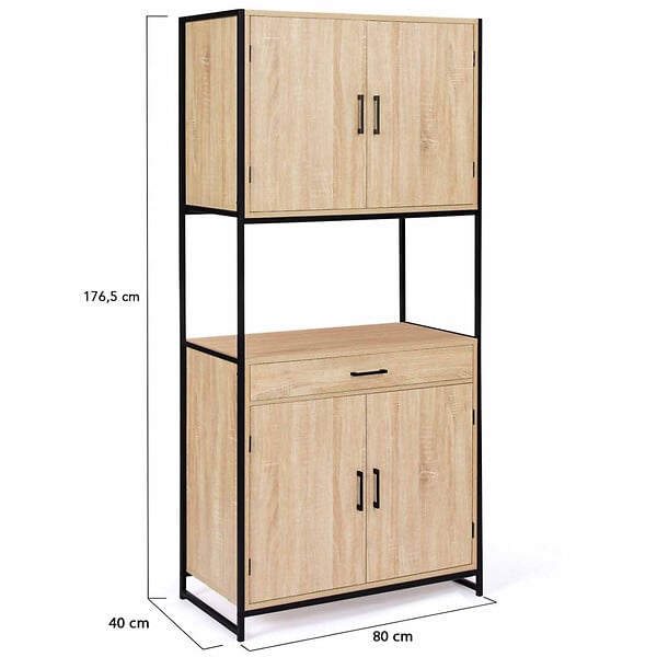 ID MARKET - Buffet de cuisine 80 CM DETROIT meuble 4 portes design industriel + tiroir - large