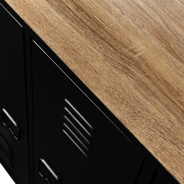 ID MARKET - Meuble de bar buffet ESTER 3 portes en métal noir plateau façon hêtre - large