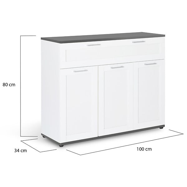 ID MARKET - Buffet 100 cm VITO 3 portes et 1 tiroir blanc et plateau gris - large