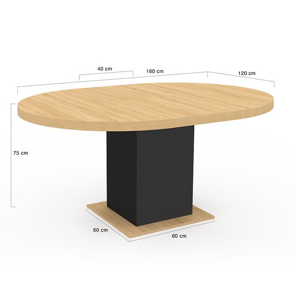 ID MARKET - Table à manger extensible ronde EDEN 4-8 personnes bois et noir 120-160 cm - large