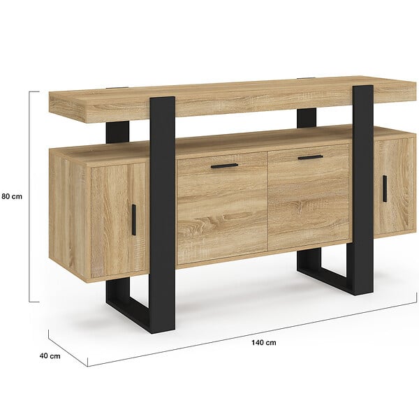 ID MARKET - Buffet 140 cm PHOENIX 4 portes bois et noir - large