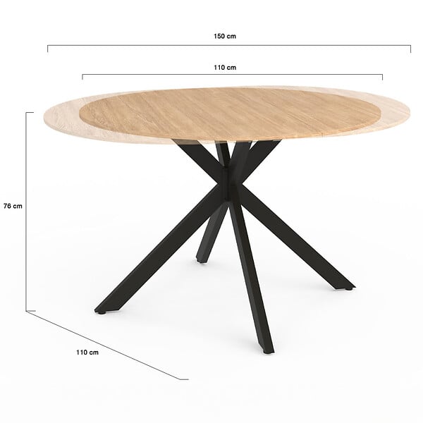 ID MARKET - Table à manger extensible ronde ALIX 4-8 personnes pied araignée bois et noir 110-150 cm - large