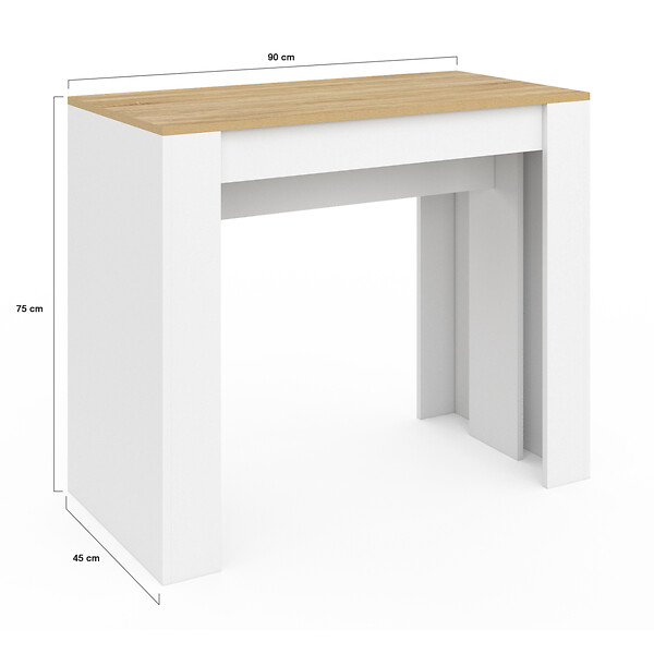 ID MARKET - Table console extensible ORLANDO 14 personnes 300 cm blanc et façon hêtre - large