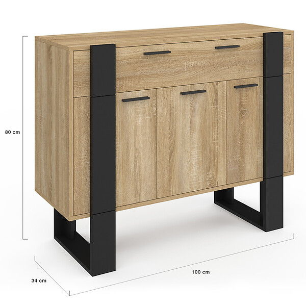 ID MARKET - Buffet 100 cm PHOENIX 3 portes et 1 tiroir bois et noir - large