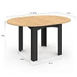 ID MARKET - Table à manger extensible ronde DONA 4-8 personnes noire plateau façon hêtre 110-150 cm - vignette