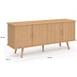 ID MARKET - Buffet bas 140 cm JULIETTE 4 portes effet lattes tasseau bois coloris chêne - vignette
