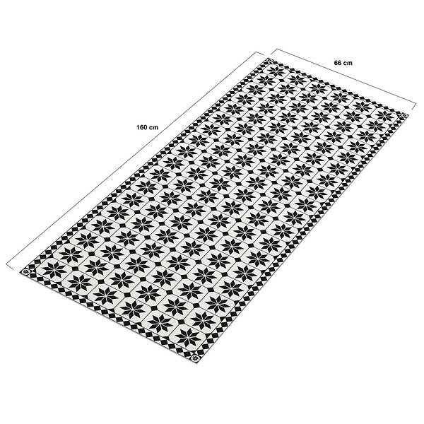 ID MARKET - Tapis en vinyle effet mosaïque noir et blanc 66 x 160 cm - large