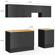 ID MARKET - Cuisine complète 240 cm SUBTIL avec plan de travail 7 éléments noir et plateaux bois - vignette