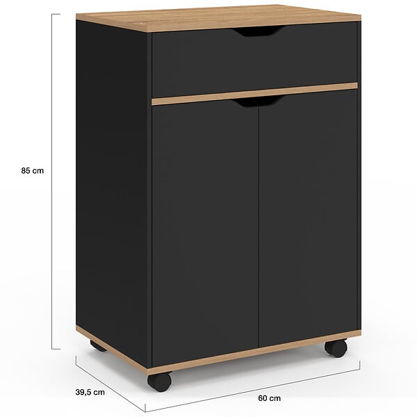 ID MARKET - Desserte de cuisine COSY placard avec tiroir bois noir et plateaux façon hêtre L.60 CM - large