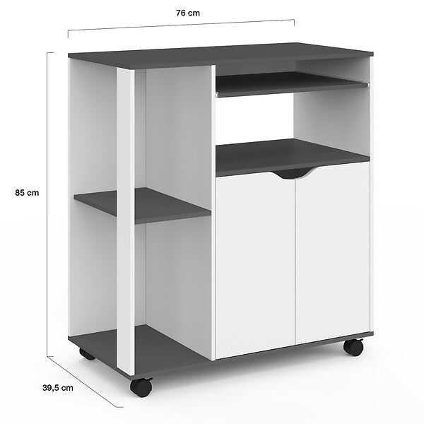 ID MARKET - Desserte de cuisine COSI bois blanc et plateau gris L.76 CM - large