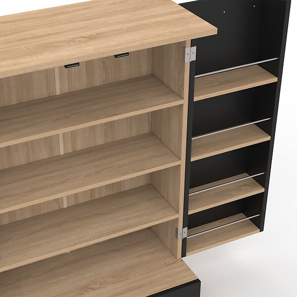 ID MARKET - Buffet bas de cuisine ALTO H.90 cm avec rangements noir et bois - large