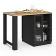 ID MARKET - Ilot central LINO 120 cm 2 personnes bois noir avec plan de travail façon hêtre et portes vitrées - vignette