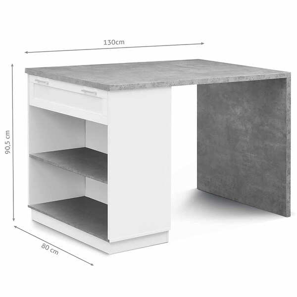 ID MARKET - Ilot central mange debout 4 personnes VITO 130 cm blanc et plateau effet béton - large