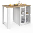 ID MARKET - Ilot central LINO 120 cm 2 personnes bois blanc et plan de travail façon hêtre et portes vitrées - vignette