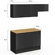 ID MARKET - Cuisine complète 180 cm SUBTIL avec plan de travail 5 éléments noir et plateaux bois - vignette