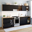 ID MARKET - Cuisine complète casserolier 300 cm SUBTIL avec plan de travail 9 éléments bois et noir - vignette