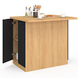 ID MARKET - Ilot central IVO 100 cm bois façon hêtre portes noires avec plan de travail - vignette