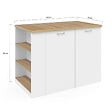 ID MARKET - Ilot central TIBO 120 cm bois blanc avec plan de travail façon hêtre - vignette
