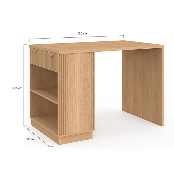 ID MARKET - Ilot central mange-debout 4 personnes JULIETTE 130 cm lattes tasseau bois coloris chêne - large