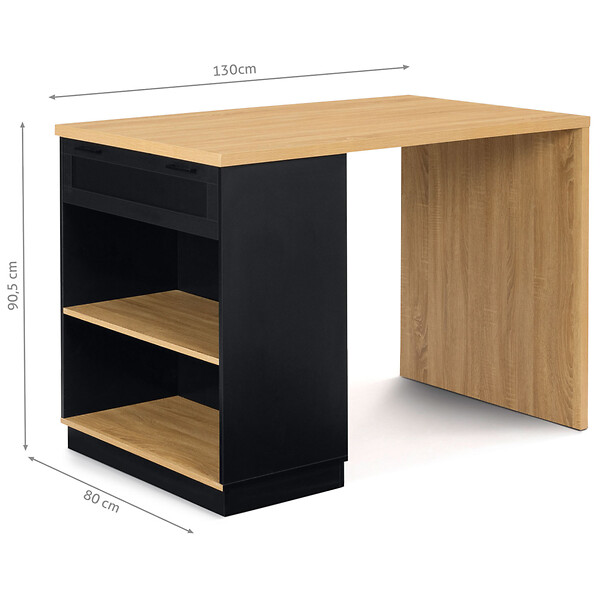 ID MARKET - Ilot central mange-debout 4 personnes VITO 130 cm noir et plateau bois - large