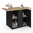 ID MARKET - Ilot central BAO 140 cm 4 personnes bois noir avec plan de travail façon hêtre - vignette
